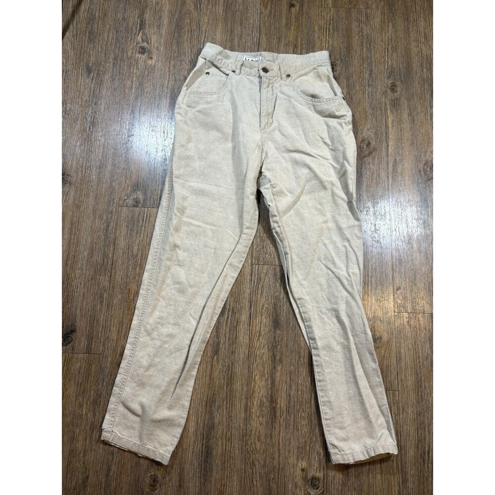 LL Bean Ladies VTG Beige Linen Cotton Blend Pants Jeans Sz 4P